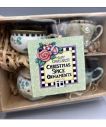 Mary Engelbreit Christmas Spice Ornaments Set of 4 Teapot and Tea Cups - $13.93