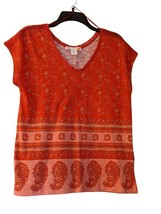 C&amp;C California Reddish Orange Boho Floral &amp; Paisley Print Knit Soft Top ... - £18.92 GBP