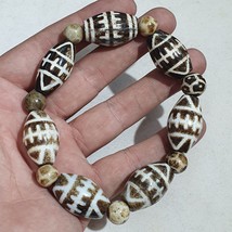 Lot 14 South Asian Old Pumtek pyu beads petrified Wood Stone beads Bracelet - £84.18 GBP