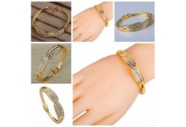 Jewelry Gold Plated Wave Design Inlay Diamante Crystal Charming Bangle B... - $9.99