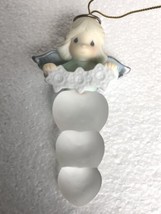 Vtg Precious Moments Angel With Snowflake Trio Frosted Glass Porcelain Ornament - £11.82 GBP