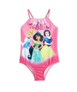 Disneys Princess Cinderella Snow White &amp; Jasmine Girl One-Piece Pink Swi... - $9.47