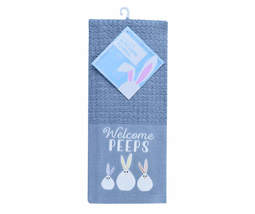 NEW Easter Bunny &quot;Welcome PEEPS&quot; blue kitchen towel embroidered 15 x 25 ... - £5.55 GBP