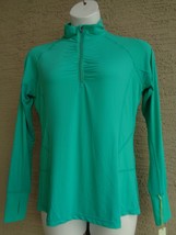 Tangerine L Stretch L/S 1/4 Zip Mock neck Top with Mesh Inserts Green - £12.36 GBP