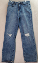 LC Lauren Conrad Jeans Womens Size 4 Blue Denim Distressed Cotton Straight Leg - £14.85 GBP