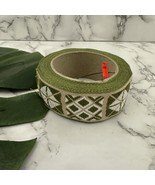 Vintage Embroidered Ribbon Green Cream Geometric Print 5 Yards Trim - $299.63 MXN