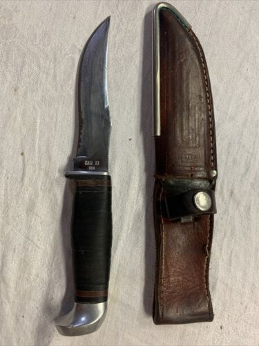 Vintage 1960s Case XX 323-5 Fixed 5" Blade Hunting Knife & Case Leather Sheath  - $129.99