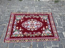 Velvet floral sofa cover, vintage colourful single bed cover, Italian ve... - $80.00