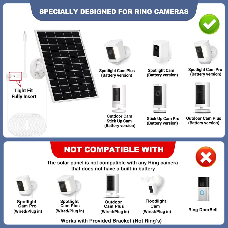 1 Pack 8W Solar Panel for Ring Camera Outdoor Wireless, Compatible with Outdoor  Item image 2