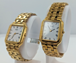 Lot of 2 Seiko Men&#39;s Quartz Watches Gold 7N01-5000 Rectangle AS IS Read - £78.58 GBP