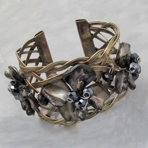Vintage Sweet Black Mother of Pearl Floral Bangle-Cuff - £21.82 GBP