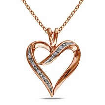 6 Tiny Diamond Heart Pendant Necklace 14 Rose Gold over 925 SS - $48.99