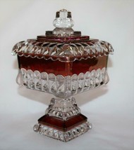 Westmoreland Wedding Ruby Flash 7.5&quot; Compote Pedestal Candy Bowl &amp; Lid  #2335 - £29.93 GBP