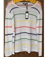 Women&#39;s Stripe Tunic Open Weave Sweater - Cotton Blend - Sz M - MSRP $11... - $75.00