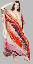 Indian Printed Feather Orange Multi Kaftan Dress Women Nightwear - £23.36 GBP