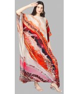 Indian Printed Feather Orange Multi Kaftan Dress Women Nightwear - £23.30 GBP