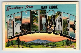 Greetings From Oak Ridge Tennessee Large Letter Linen State Postcard Unposted - £8.56 GBP