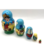 Vintage Pinocchio Russian Wooden Nesting Doll 5 Piece Set 3.25&quot; - $23.74