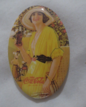 Coca-Cola Wrap Around Oval Mirror Lady in Yellow Dress Reproduction - £3.89 GBP