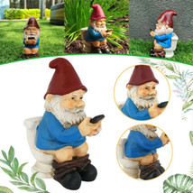 Garden Gnome Naughty Ornament Reading Phone On The Throne Toilet Funny Fast - $23.99