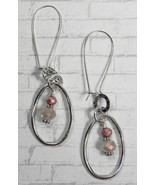 Crystal Boho Round Teardrop Hoop Pierced Earrings Handmade Silver Pink New - $13.36