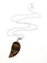 Angel Wing Necklace Tigers Eye Pendant Devotion Stone 18&quot; Silver Plated Chain Uk - $12.53