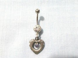 Double Heart with Engraved Edges and Lavender Center on 14g Clear CZ Belly Ring - £6.26 GBP