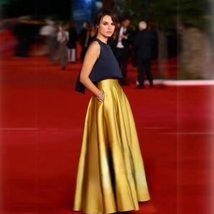 GOLD A-line Satin Maxi Skirt Outfit Women Custom Plus Size Pleated Prom Skirt image 2