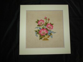 Double Matted ELSA WILLIAMS FLORAL BOUQUET CREWEL Wall Hanging - 17 3/4&quot;... - $34.65