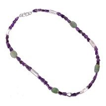 Natural Amethyst Crystal Aventurine Gemstone Smooth Beads Necklace 17&quot; UB-6890 - £7.67 GBP