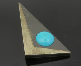 AC MEXICO 925 Silver - Vintage Cabochon Turquoise Modernist Brooch Pin - BP4510 - £58.63 GBP