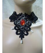 Gothic Black Lace Necklace Medallion Choker Collar Victorian Steampunk M... - €10,92 EUR