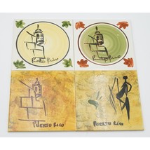 Vintage 4-pcs Los Bohios Puerto Rico Hand-Painted Ceramic Coasters Trivets Tiles - £28.13 GBP