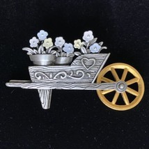 JJ Jonette Jewelry Pewter Articulating Wheelbarrow &amp; Flowers Brooch Pin ... - $14.95