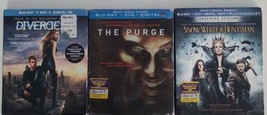 Blu-Ray + DVD Action Lot of 3 Divergent, The Purge, Snow White and The Huntsman - £7.18 GBP