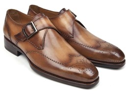 Men&#39;s Brown Burnished Brogues Toe Buckle Straps Monk Real Leather Shoes US 7-16 - £110.59 GBP