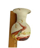 Pottery Unglazed Small Vase Colorful Marbled Swirls Signed 3 3/4&quot; Tall - $24.63