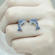 2CT Imitación Zafiro Azul Diamante Delfín Tuerca Pendientes Plata de Ley - £155.38 GBP