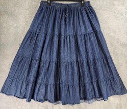 Alfred Dunner Skirt Womens 18 Blue Denim Boho Flowy Beaded Tiered Crinkl... - £24.81 GBP