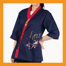apricot flowers embroidery sushi chef coat jacket japanese restaurant bar 4 size - £23.72 GBP