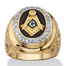 Masonic Mason 14K Gold Nugget Jet Black G Ring Gp Size 9 10 11 12 13 14 - £102.71 GBP