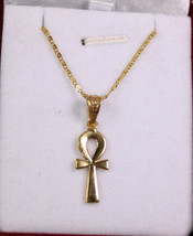 Egyptian Necklace Ankh Cross Key of Life 18K Gold Pendant + Horus Eye Chain 4Gr - £388.36 GBP