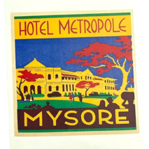Luggage Label Repro Sticker Exotic Travel Hotel Metropole Mysore India - $8.90