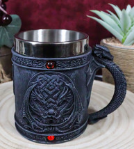 Celtic Knotwork Dragon Lair Serpentine Drake With Red Gems Coffee Drink Cup Mug - £20.03 GBP