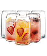 GLING [6 Pack - 16 Oz.] Glass Can Shaped Cups Beer &amp; Coffee Tumbler Glas... - £21.21 GBP