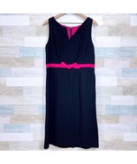 Donna Morgan Evening Cocktail Midi Dress Black Pink Satin Bow Front Wome... - $98.99