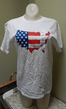 4th Of July T-Shirt Hybrid S/P/CH White USA Map Patriotic 100% Cotton 161L - £6.00 GBP