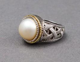 Judith Ripka 18K Gold Sterling Silver 925 Pearl Ring Rare Size 7 - £470.72 GBP