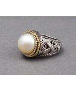 Judith Ripka 18K Gold Sterling Silver 925 Pearl Ring Rare Size 7 - £471.96 GBP
