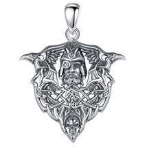 925 Sterling Silver Viking Raven Wolf Necklace for Men Vintage Nordic Odin Warri - £29.05 GBP